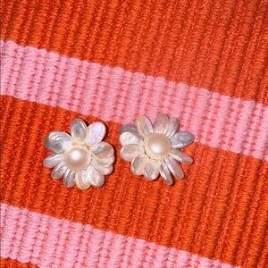 Eliou Pearl Flower Statement Earrings - White Pearl Floral Studs
